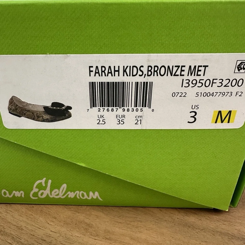New Big Kids Sam Edelman Farah‎ Bronze Metallic Ballet Flats Shoes Size 3 Y